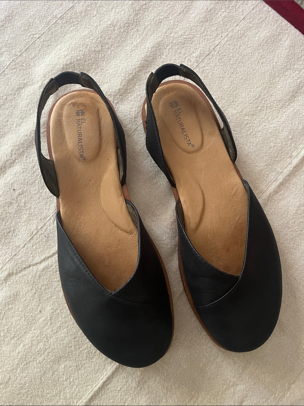 El Naturalista Black Leather Slingback Clogs